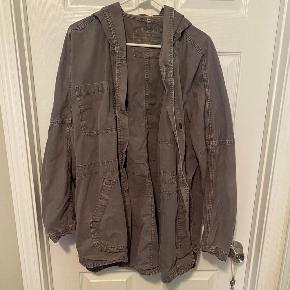 gray oversized utility jacket American eagle